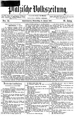 Pfälzische Volkszeitung Donnerstag 17. Januar 1867