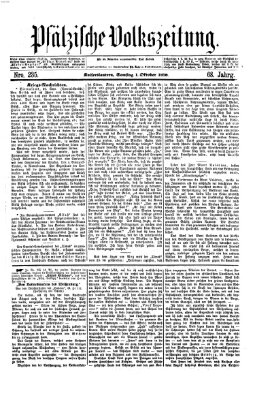 Pfälzische Volkszeitung Samstag 1. Oktober 1870