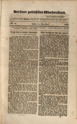 Berliner politisches Wochenblatt Samstag 20. April 1833