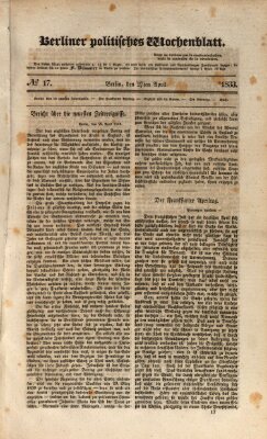 Berliner politisches Wochenblatt Samstag 27. April 1833