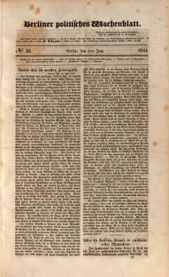 Berliner politisches Wochenblatt Samstag 1. Juni 1833