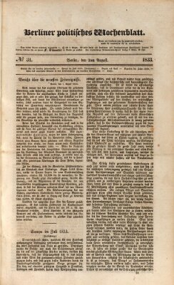 Berliner politisches Wochenblatt Samstag 3. August 1833