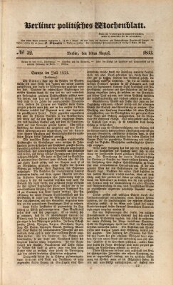 Berliner politisches Wochenblatt Samstag 10. August 1833