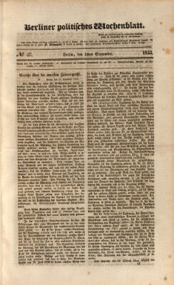 Berliner politisches Wochenblatt Samstag 14. September 1833