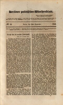 Berliner politisches Wochenblatt Samstag 28. September 1833