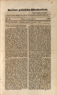 Berliner politisches Wochenblatt Samstag 5. Oktober 1833