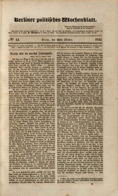 Berliner politisches Wochenblatt Samstag 26. Oktober 1833