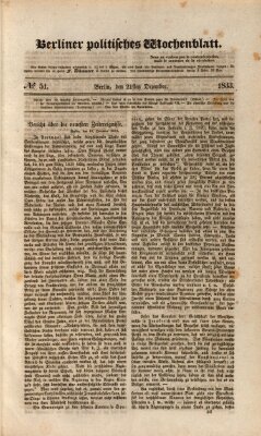 Berliner politisches Wochenblatt Samstag 21. Dezember 1833