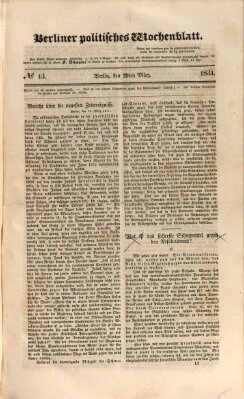 Berliner politisches Wochenblatt Samstag 29. März 1834