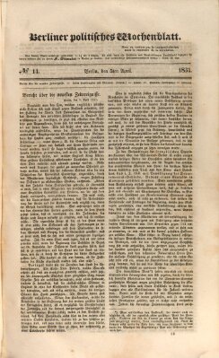 Berliner politisches Wochenblatt Samstag 5. April 1834