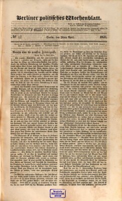 Berliner politisches Wochenblatt Samstag 26. April 1834