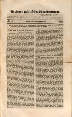 Berliner politisches Wochenblatt Samstag 13. September 1834