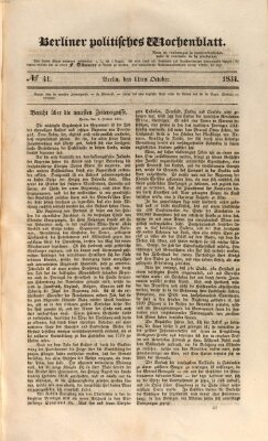 Berliner politisches Wochenblatt Samstag 11. Oktober 1834