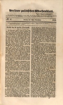 Berliner politisches Wochenblatt Samstag 22. November 1834