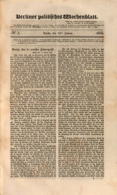 Berliner politisches Wochenblatt Samstag 17. Januar 1835