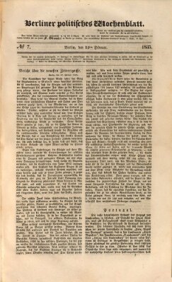 Berliner politisches Wochenblatt Samstag 14. Februar 1835