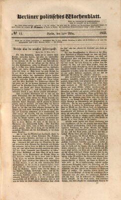 Berliner politisches Wochenblatt Samstag 14. März 1835