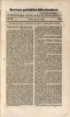 Berliner politisches Wochenblatt Samstag 27. Juni 1835