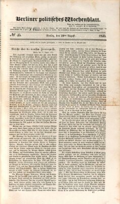 Berliner politisches Wochenblatt Samstag 29. August 1835