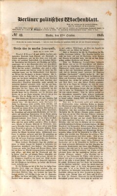 Berliner politisches Wochenblatt Samstag 17. Oktober 1835