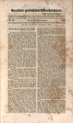 Berliner politisches Wochenblatt Samstag 26. Dezember 1835