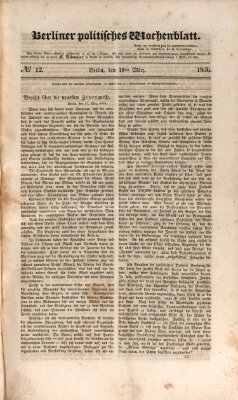 Berliner politisches Wochenblatt Samstag 19. März 1836