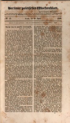 Berliner politisches Wochenblatt Samstag 9. April 1836