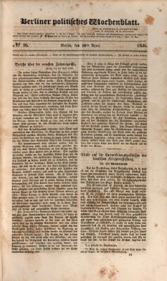 Berliner politisches Wochenblatt Samstag 16. April 1836