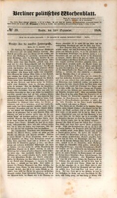 Berliner politisches Wochenblatt Samstag 24. September 1836