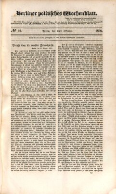 Berliner politisches Wochenblatt Samstag 15. Oktober 1836