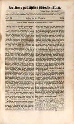 Berliner politisches Wochenblatt Samstag 3. Dezember 1836