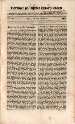 Berliner politisches Wochenblatt Samstag 17. Dezember 1836