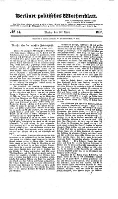 Berliner politisches Wochenblatt Samstag 8. April 1837