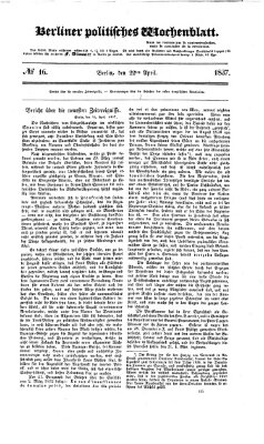 Berliner politisches Wochenblatt Samstag 22. April 1837