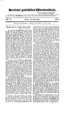 Berliner politisches Wochenblatt Samstag 29. April 1837