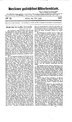 Berliner politisches Wochenblatt Samstag 17. Juni 1837