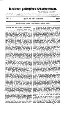 Berliner politisches Wochenblatt Samstag 16. September 1837