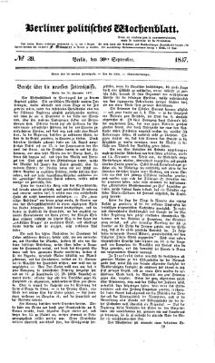 Berliner politisches Wochenblatt Samstag 30. September 1837