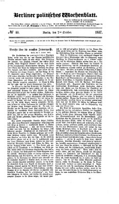 Berliner politisches Wochenblatt Samstag 7. Oktober 1837