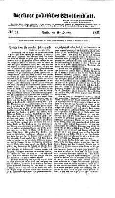 Berliner politisches Wochenblatt Samstag 14. Oktober 1837