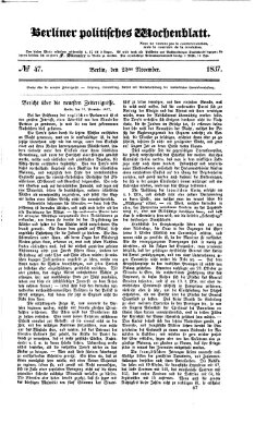 Berliner politisches Wochenblatt Samstag 25. November 1837