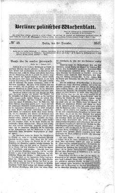 Berliner politisches Wochenblatt Samstag 9. Dezember 1837