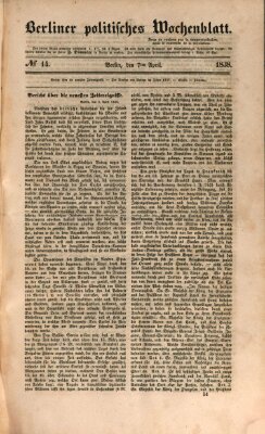Berliner politisches Wochenblatt Samstag 7. April 1838