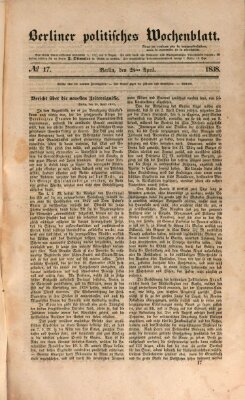 Berliner politisches Wochenblatt Samstag 28. April 1838