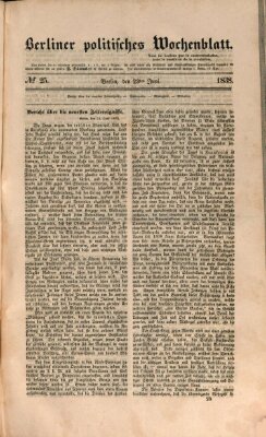 Berliner politisches Wochenblatt Samstag 23. Juni 1838