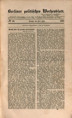Berliner politisches Wochenblatt Samstag 21. Juli 1838