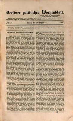 Berliner politisches Wochenblatt Samstag 4. August 1838