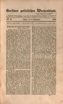 Berliner politisches Wochenblatt Samstag 8. September 1838