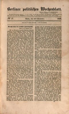 Berliner politisches Wochenblatt Samstag 15. September 1838