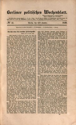 Berliner politisches Wochenblatt Samstag 13. Oktober 1838